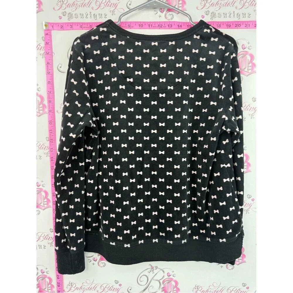kate spade shirt fleece soft Black and White Bow-Print Long Sleeve Top